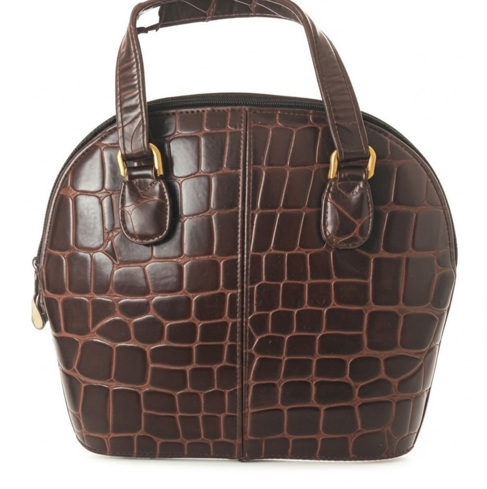 Rare Vintage Lord & Taylor Brown Crocodile-Embossed Women's Handbag